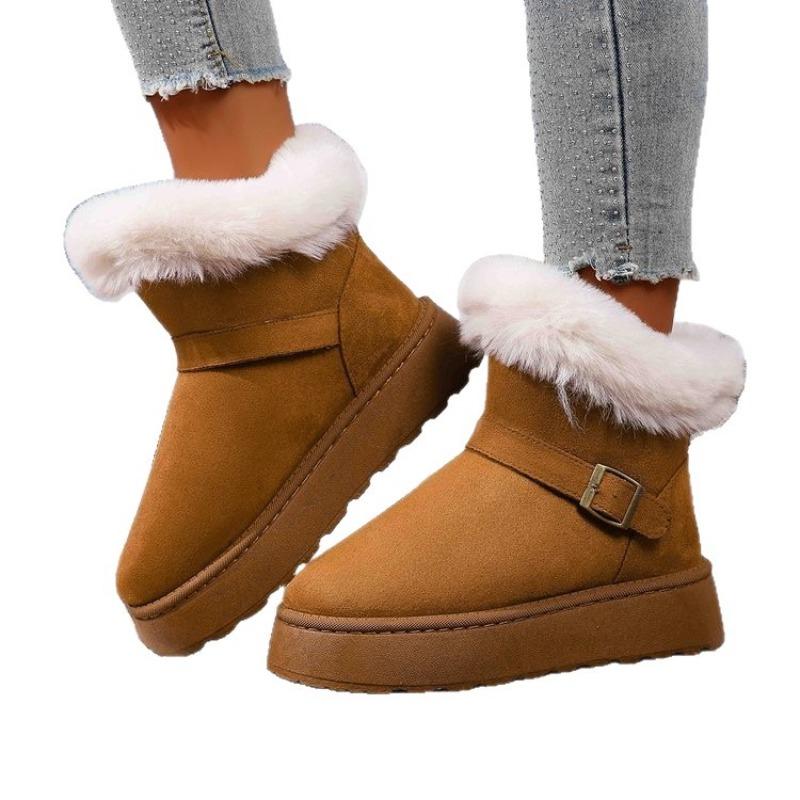 Hiver nouvelles bottes de neige pour femmes à semelles épaisses en velours épaissi thermique tête de sac bottes de neige un pied neige chaussures en coton