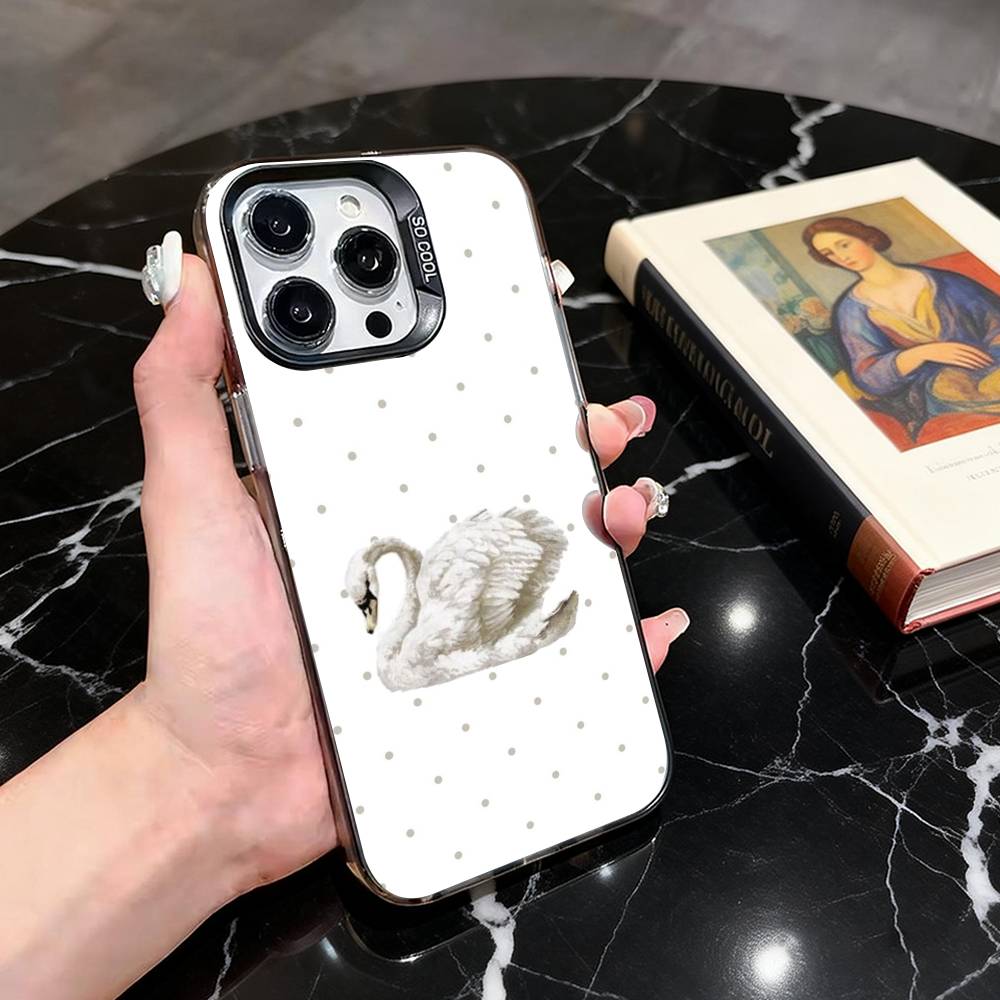 

Luxury Black White Swan Phone Case For iPhone 17,16,15,14,13,12,11 Plus,Pro Max,XS,Colorful Silver Phone case Funda Cover iPhone13PROMAX