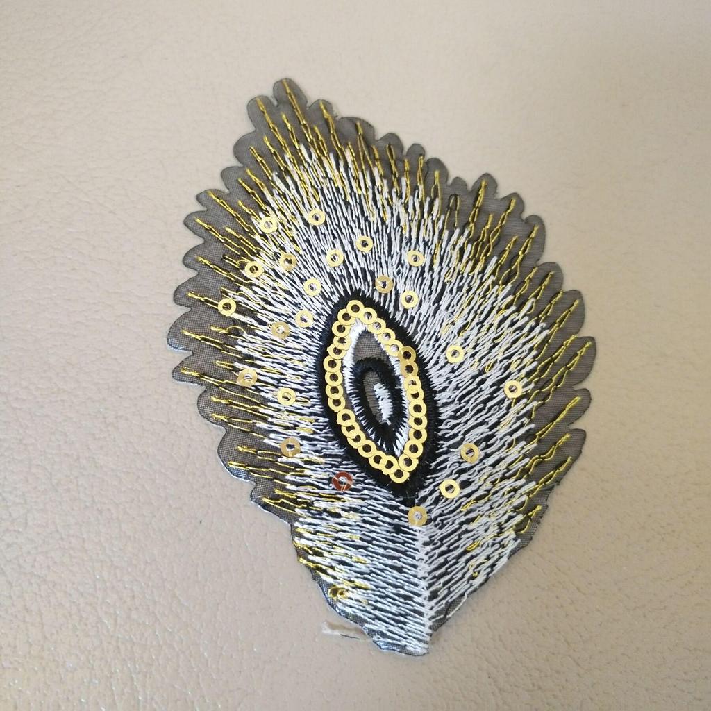 Peacock Feather Embroidered Sequin Patch for Dance Costume Hem - Self-Adhesive Fashion Decoration.