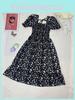 French Vintage High Waist Floral Dress With Tie Belt For Casual And Party Wear