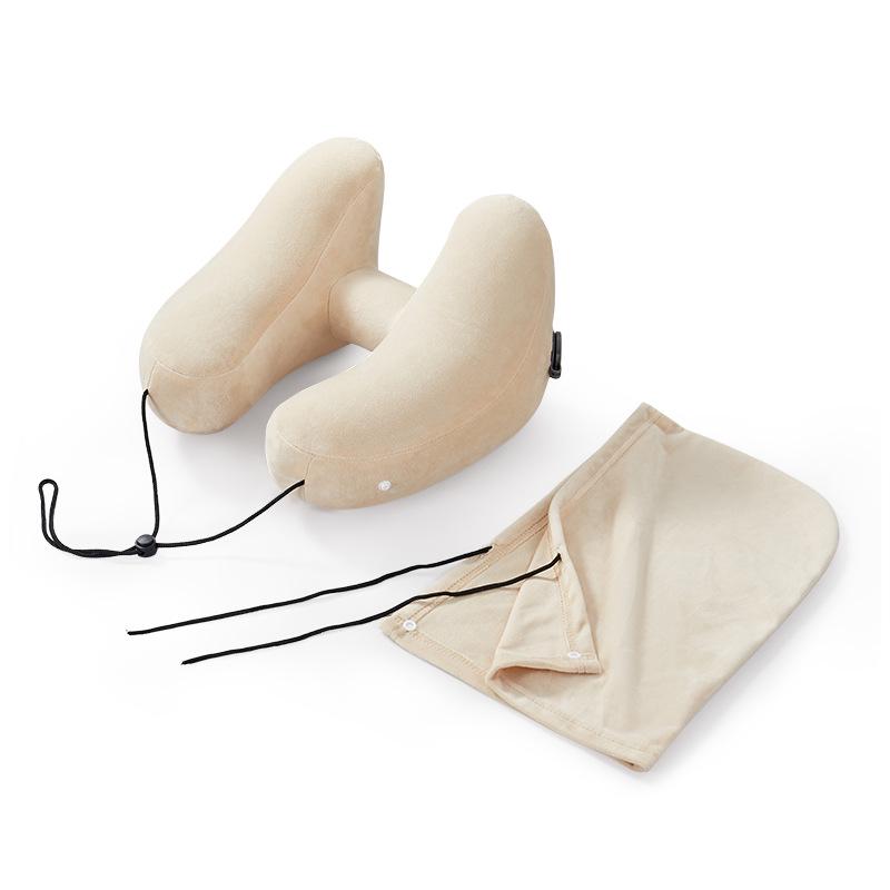 Cross-border H-shaped Crystal Velvet Inflatable Travel Pillow with Hat for Office and Portable Naps