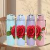 1PC Single Red Rose Bloom 750ml Color Plastic Sports Water Bottle Leakproof Flip Straw Lid For Sports Office Home Use