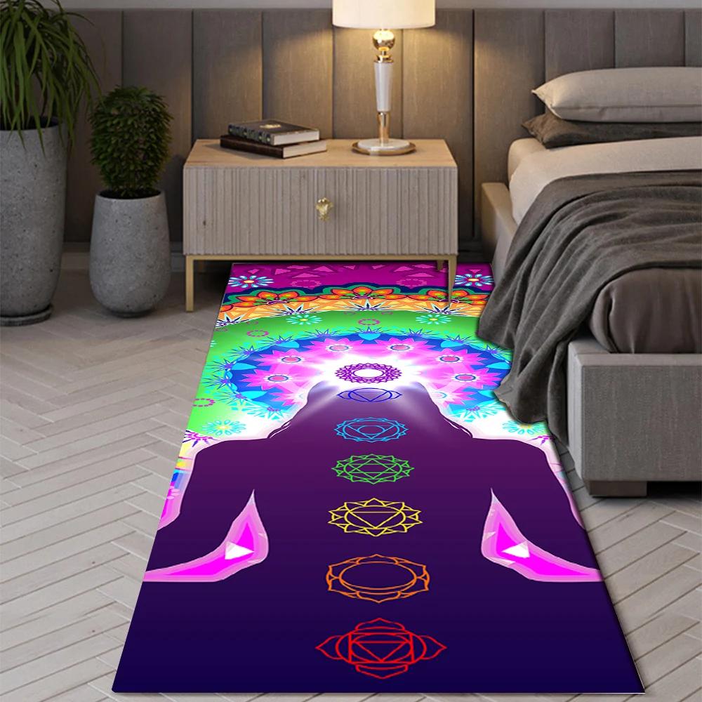 Bohemian Seven Chakras Carpet Multicolor Planet Butterfly Flower of Life Flower Suitable Bedroom Room Floor Decor Anti-slip Rugs