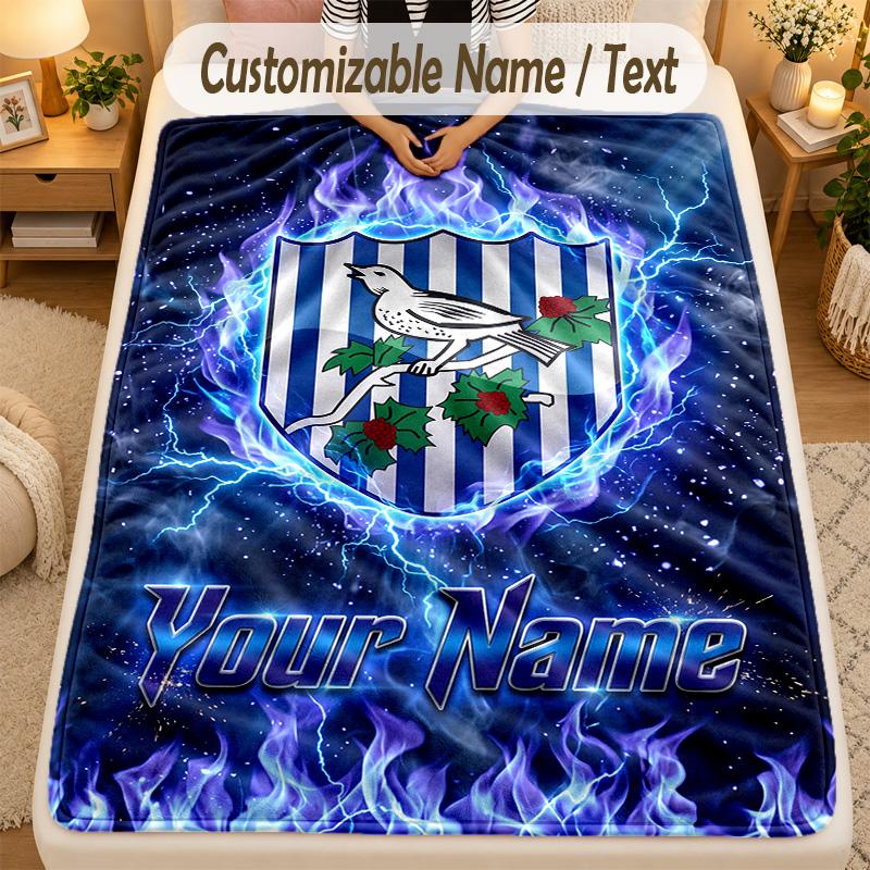 Flannel BlanketWest Bromwich Albion FC Custom Name Text Personalized Soft Warm Throw Blanket Home Decor Gift