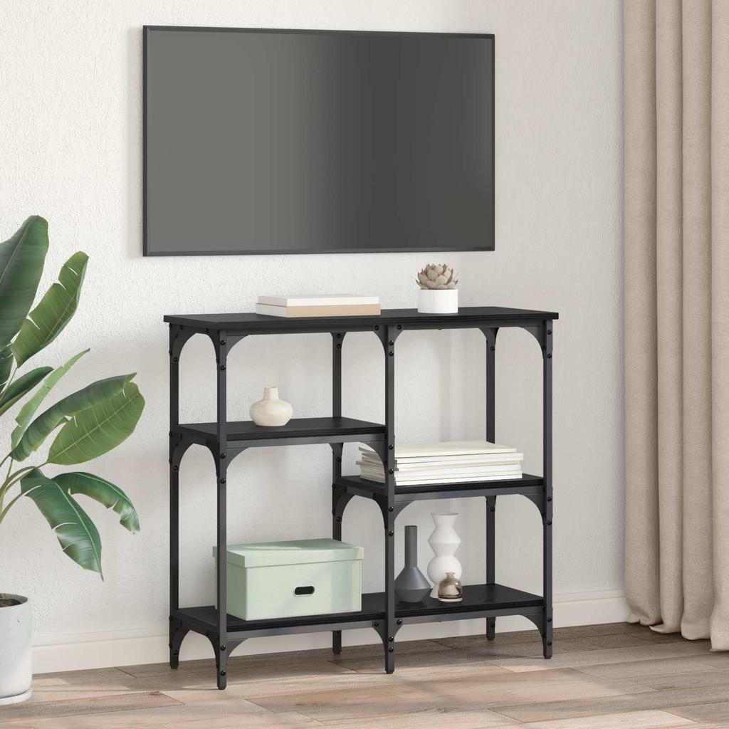 Console Table with Shelf Black Oak Effect 80 X 29 X 75 Cm
