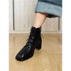 Sektor publiczny ciche dno miękka skóra botki martin damskie gruby obcas wysoki obcas sznurowane krótkie botki kwadratowy nosek wysoki obcas krótkie botki jesień