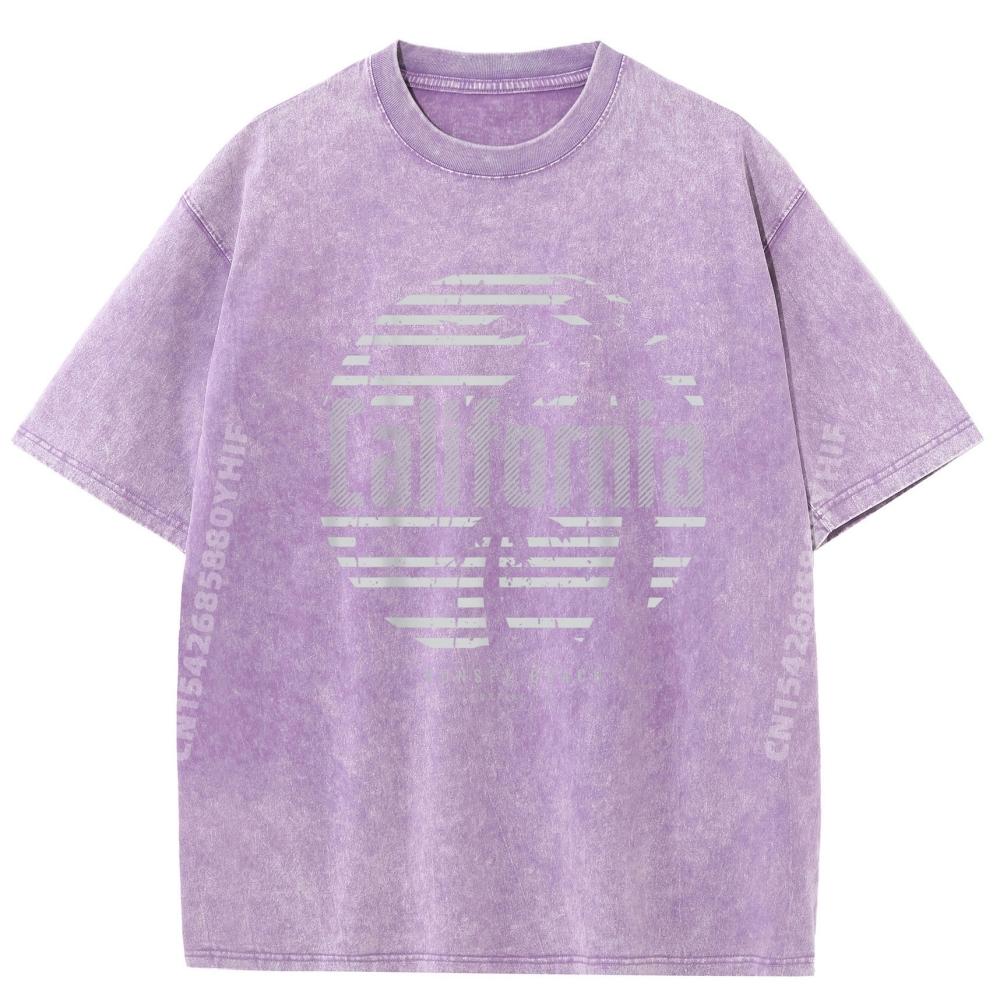 Loose Printed Tops California Sunset Beach Surfing Co Graphic T Shirts 100% Cotton Washed T Shirts Casual Style
