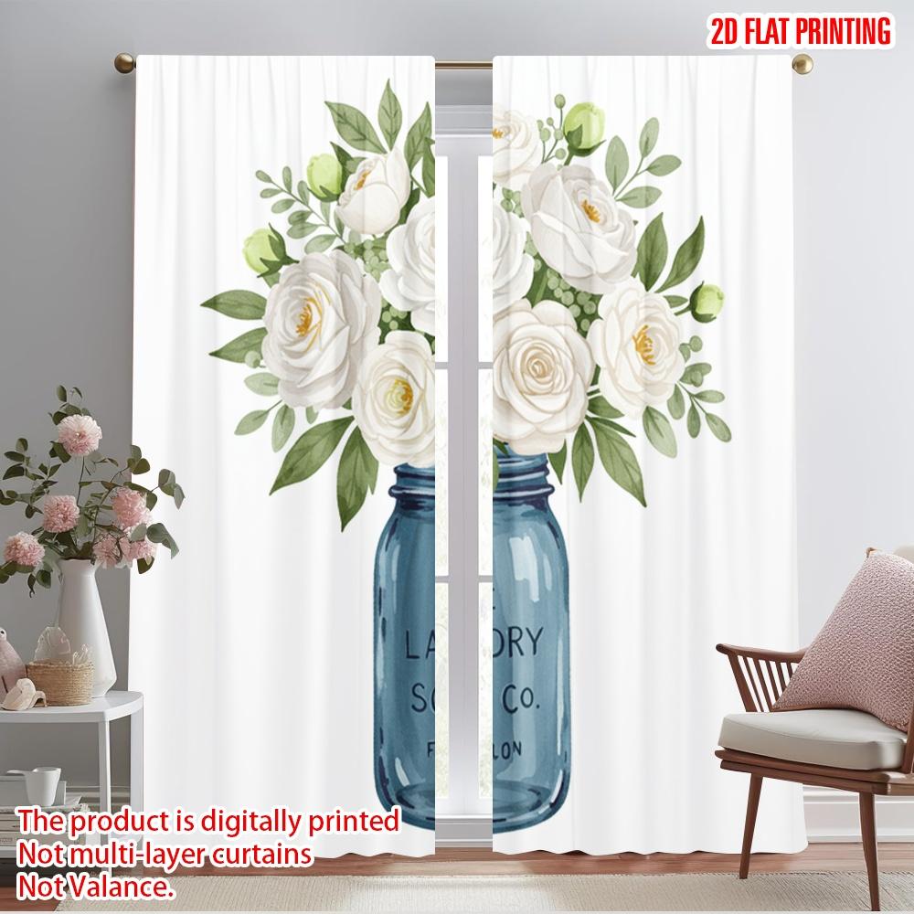 

2pcs 2D flat printing Scene Curtains Vintage Floral Mason Jar Laundry Polyester Without Electricity Party Decorations for 52.50×116.00 CM 2pcs