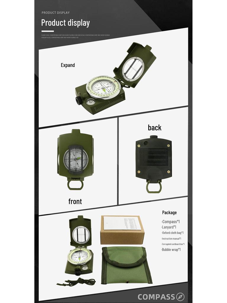 American Military Green Multifunctional Metal Compass K4580 - High Precision, Luminous, Outdoor Use