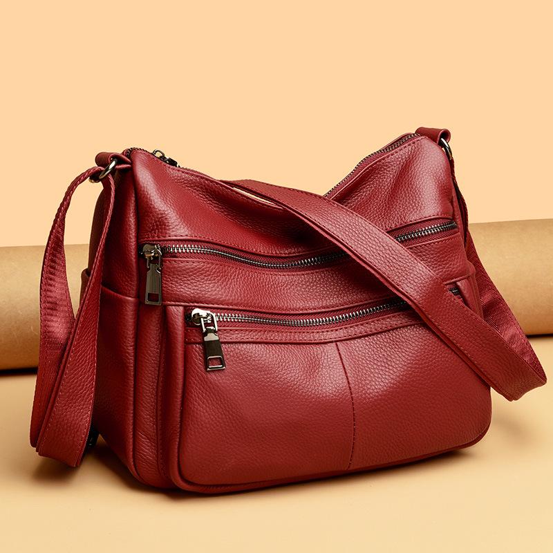 Bolso cruzado de cuero genuino para mujer con correa ancha para mediana edad y personas mayores - Gran capacidad
