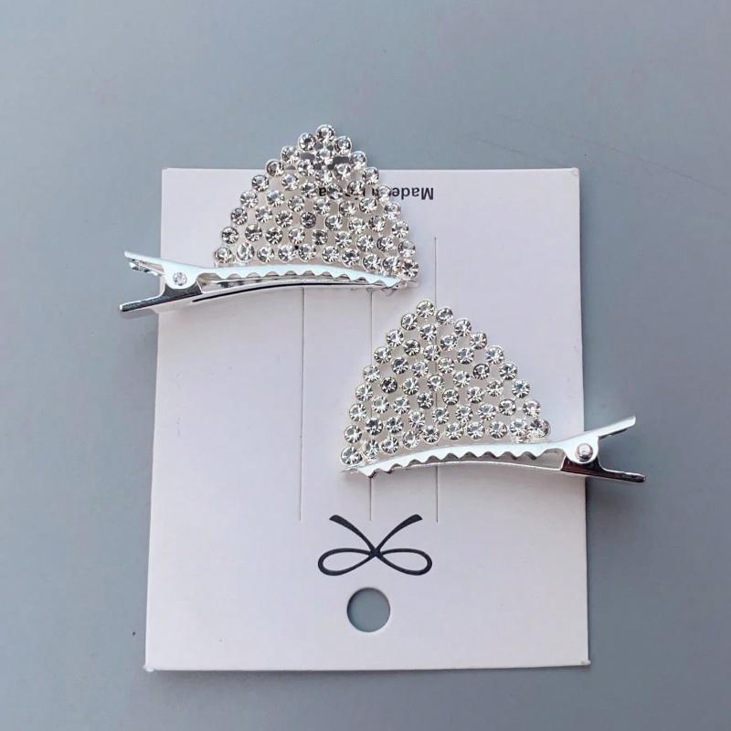 2pcs Rhinestone Cat Ear Hair Clips, Cute Women's Top Clips, Fashionable Hair Accessories, Design for Back To School, Halloween Decoration