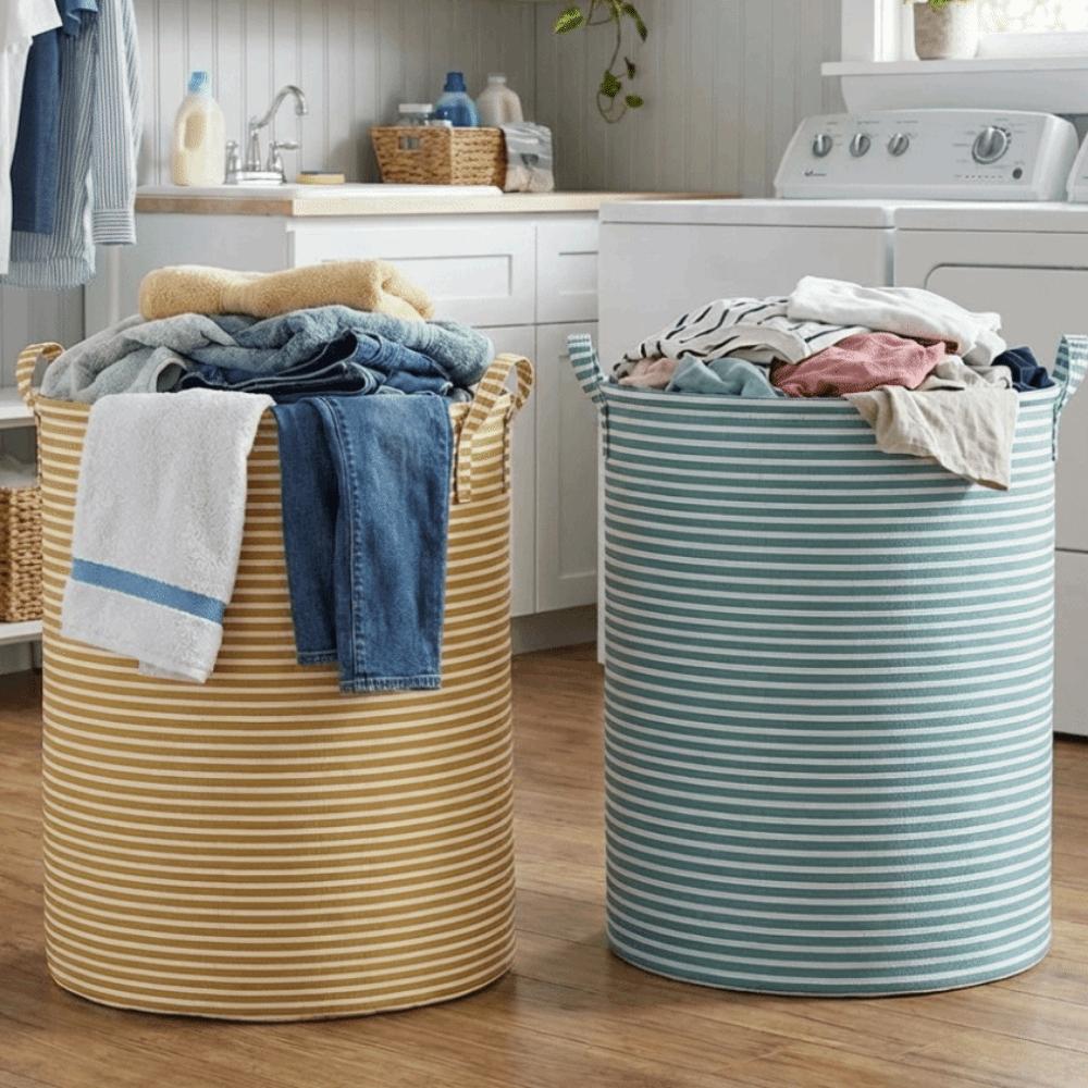 Folding Striped Laundry Basket Large Capacity Sundries Storage Basket Toys Organizers  Bathroom