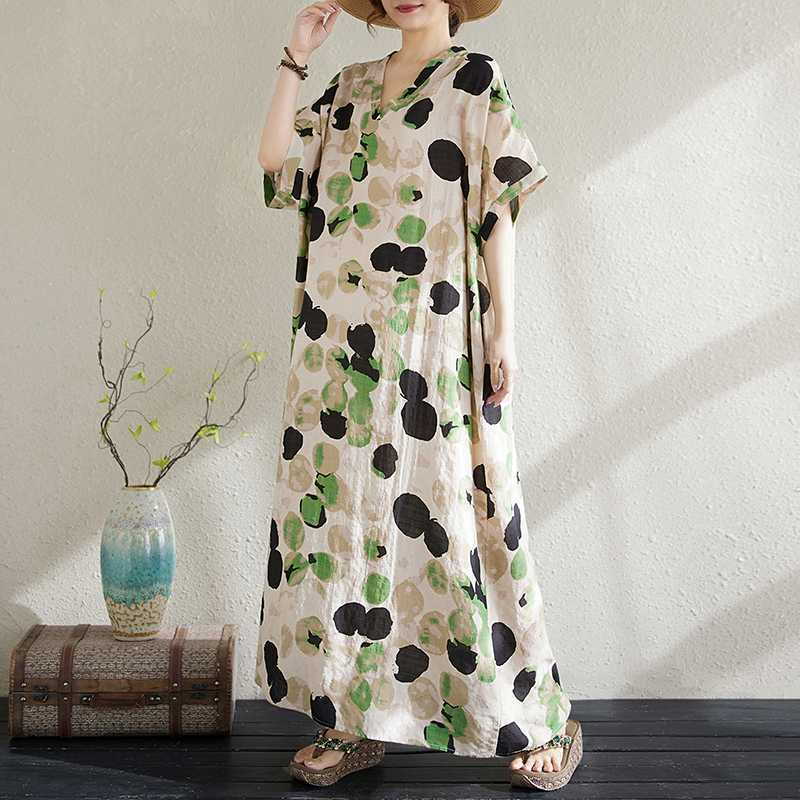 Summer Cotton and Linen Printed Loose and Simple Long Skirt, Women's Skirt Thin