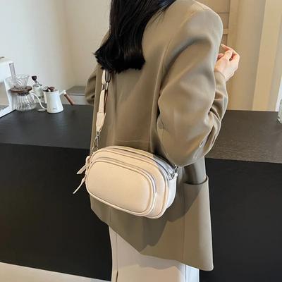 Fashionable Multi-layer Small Round Bag Versatile Soft Leather Shoulder Bag Version Wide Shoulder Strap Messenger Bag