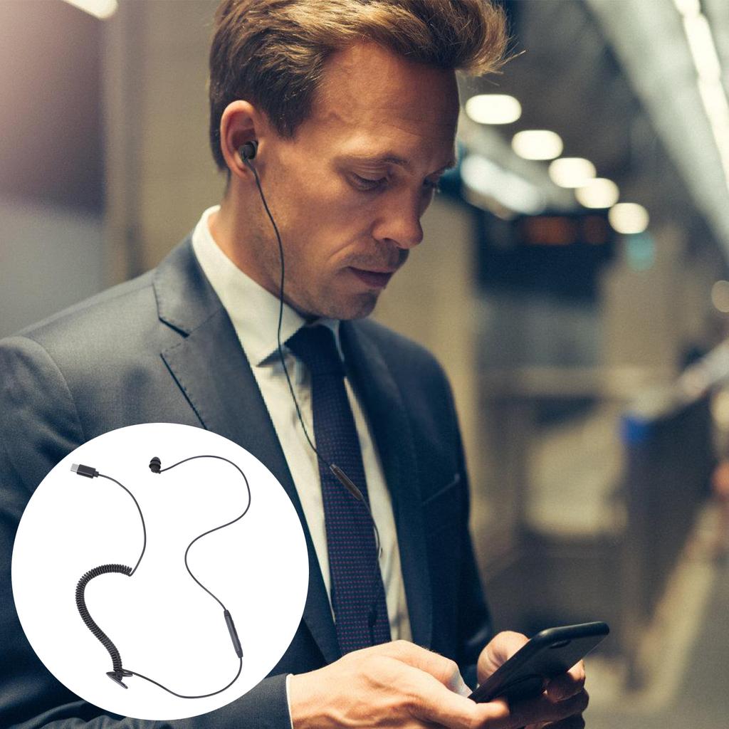 אוזניית צד בודד עם כבל USB-C מתכוונן באורך 75-150 ס"מ, כפתור ניהול מוזיקה לסמארטפונים, מחשבים וטאבלטים