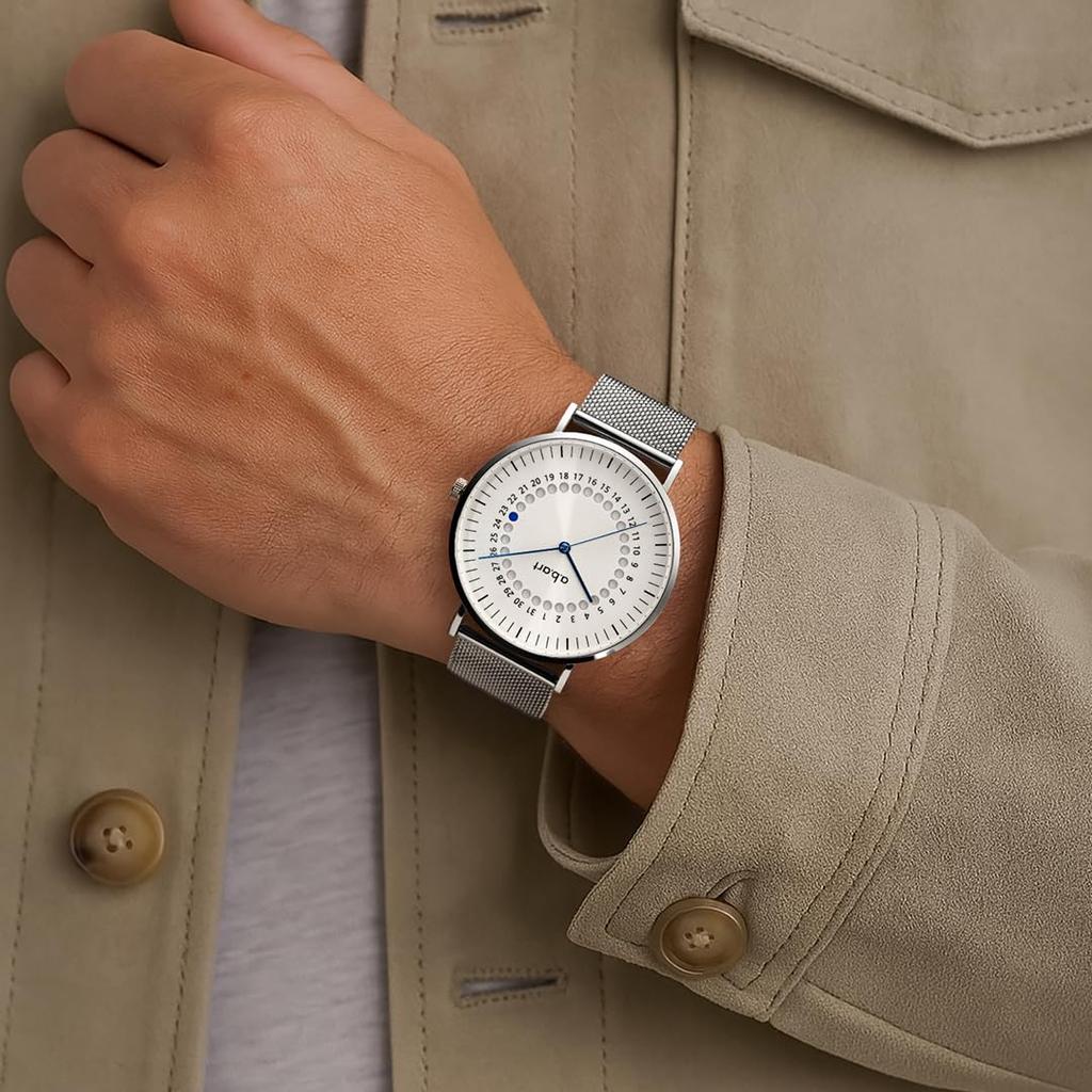 Swiss Sapphire White Silver Stainless Steel Mesh 41mm a.b.art Men's Watch, Movement, Crystal, Dial, Strap, Slim, Waterproof, Analog, Simple, Business,