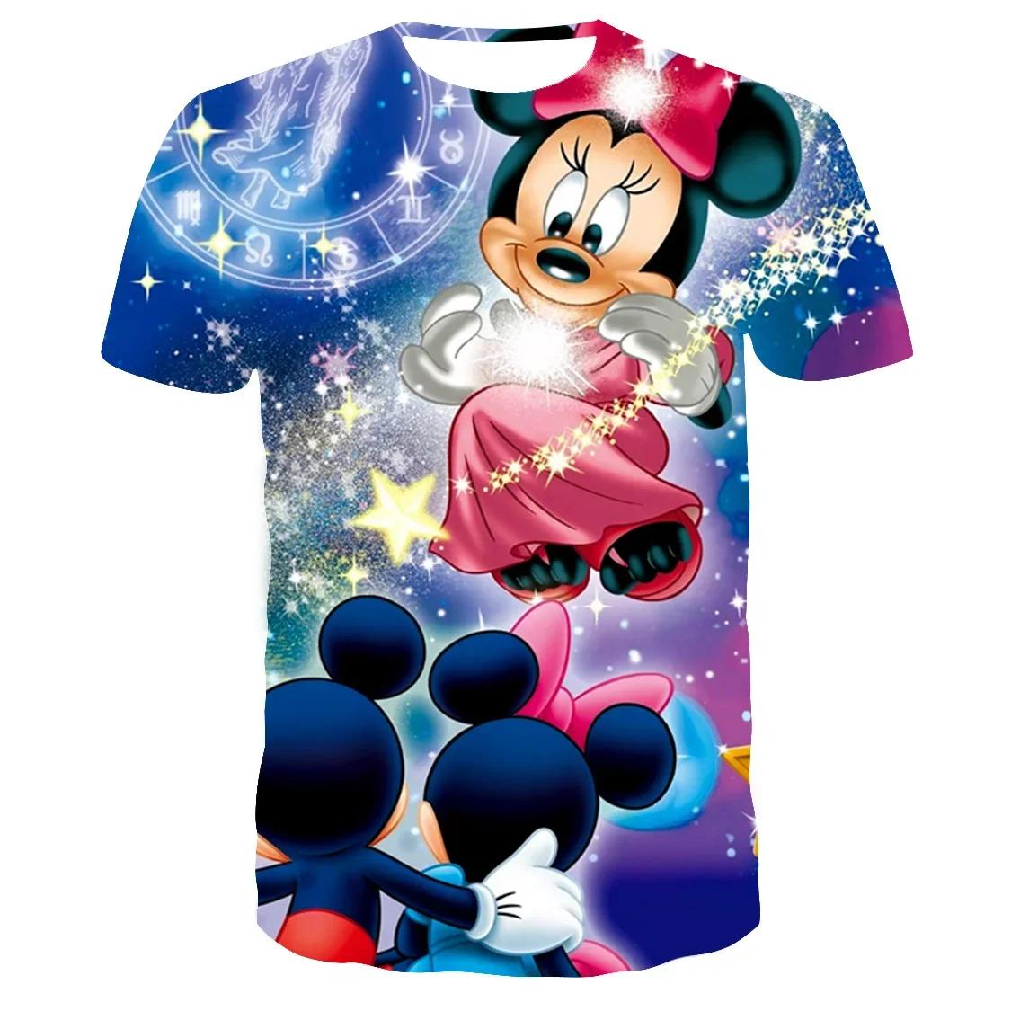 

2024 Disney Мінні Міккі Маус 3D принт футболка чоловіки жінки вуличний одяг короткий рукав повсякденний одяг хлопчики дівчатка топи 150 cm
