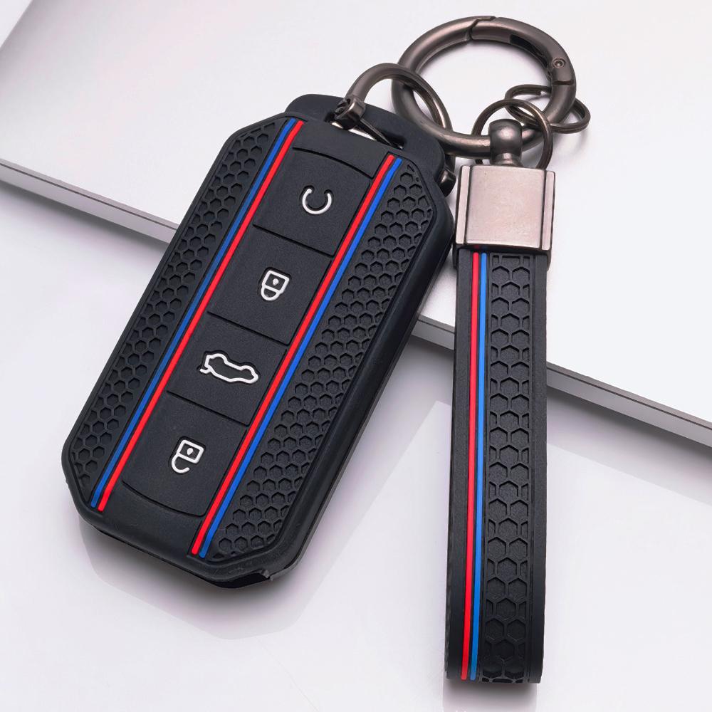 Key Fob Cover for Chery Omoda C7 Jaecoo J7 J5 with Keychain Non Slip Ergonomic Soft Key Shell for 4 Button Chery Car Key Anti-Scratch Surface