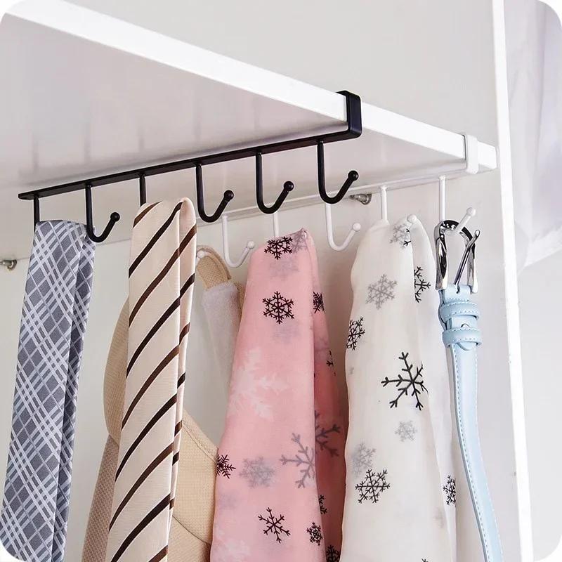 6Hooks Multifunctional Cup Holder Hang Cabinet Under Shelf Rack Metal Household Kitchen Cupboard Cabinet Storage Organiser Hooks
