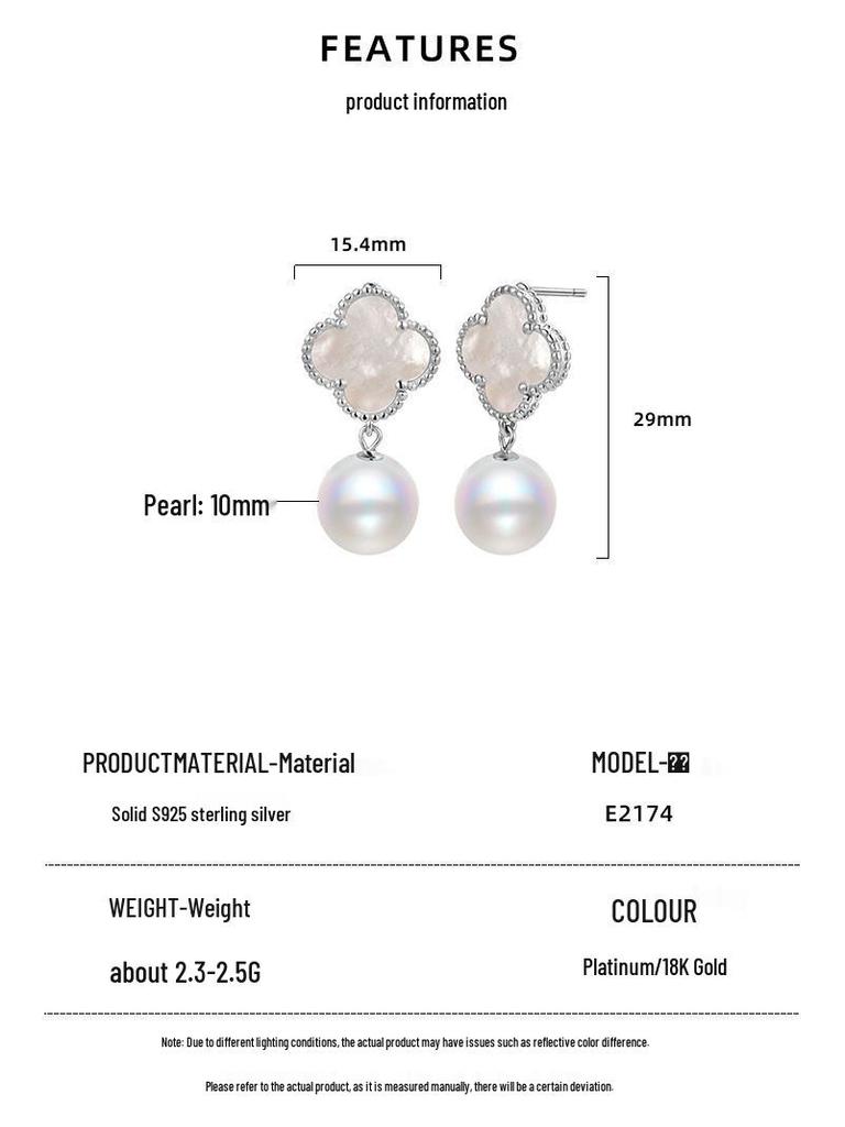 925 Sterling Silver Lucky Clover Pearl Stud Earrings - Autumn/Winter Collection
