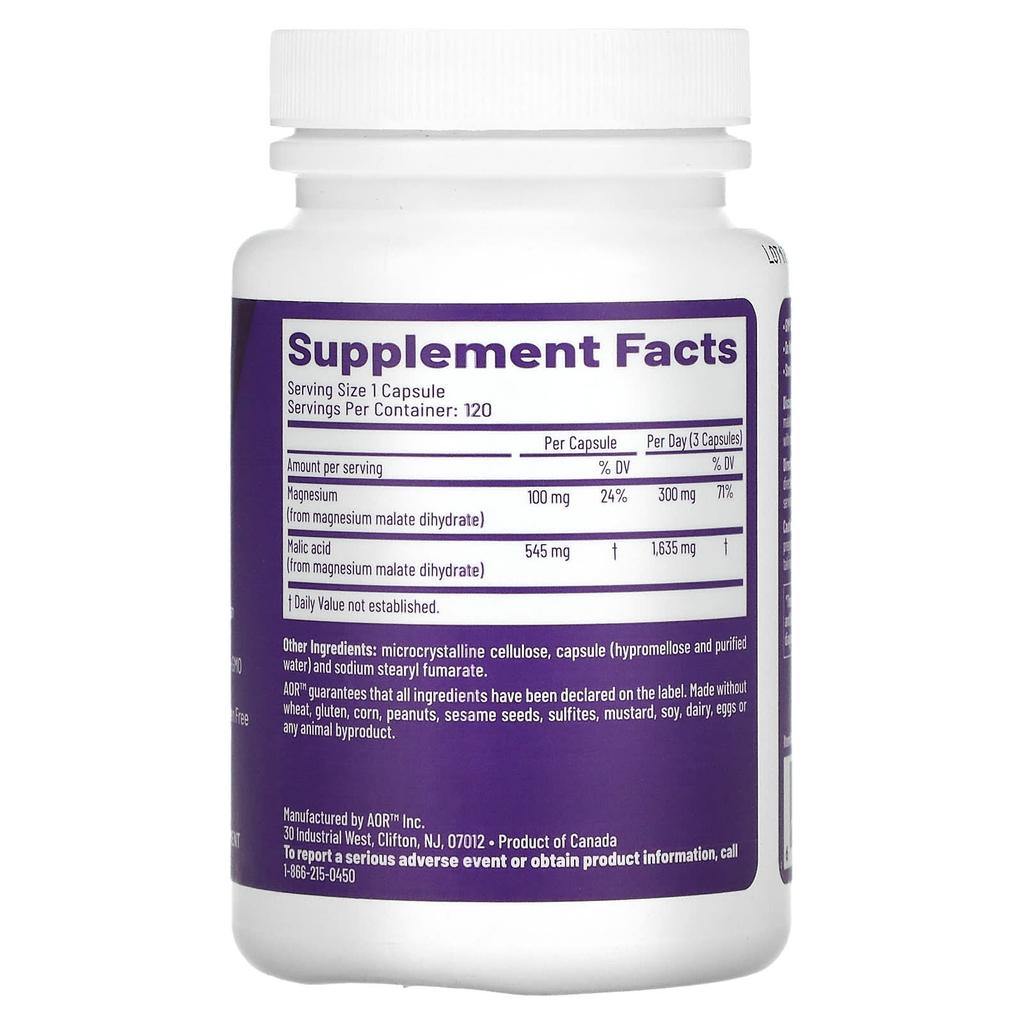 Advanced Orthomolecular Research AOR Mag Malate Renew, 120 Veggie Capsules
