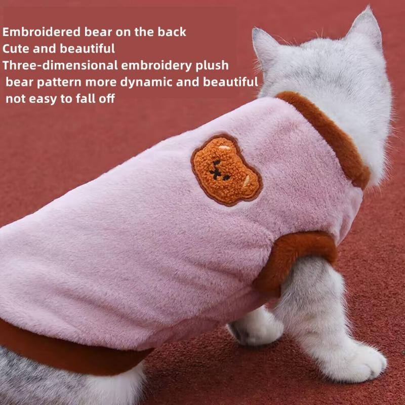 Winter Cat Clothes Thickened Warm, Cartoon Embroidery Plush Pet Coat for Cats – 4 Sizes S-XL