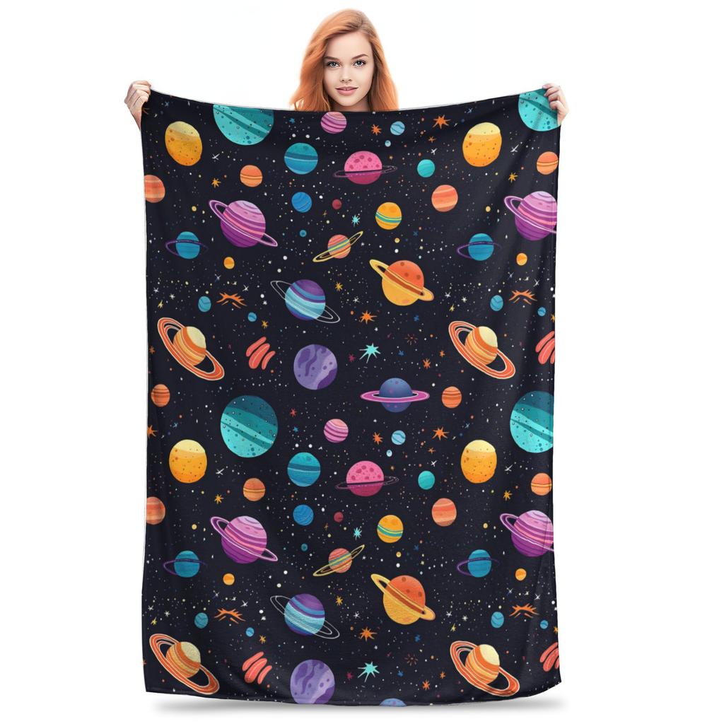 Flannel Throw Blanket Solar System Space Planets Universe Warm Plush Blankets Soft Bedspread for Bed Living Room Home Picnic