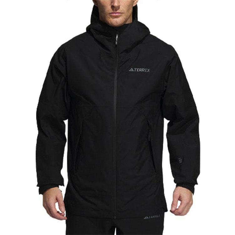 Adidas Outdoor Windproof Breathable Waterproof Sports Long Sleeve Hooded 3 In 1 Jacket Men Jacket Black IP0738