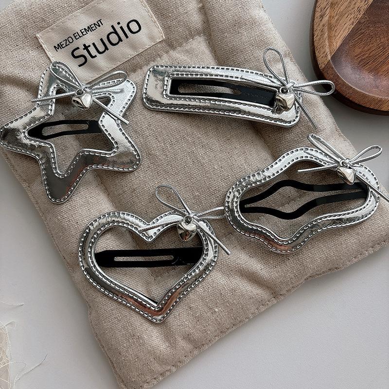 1 Stück Silber Leder BB Clip Schleife Pony Seitenclip Haarspangen Kinder Haarnadeln Kinder Kopfschmuck Haarspangen Mädchen Haaraccessoires
