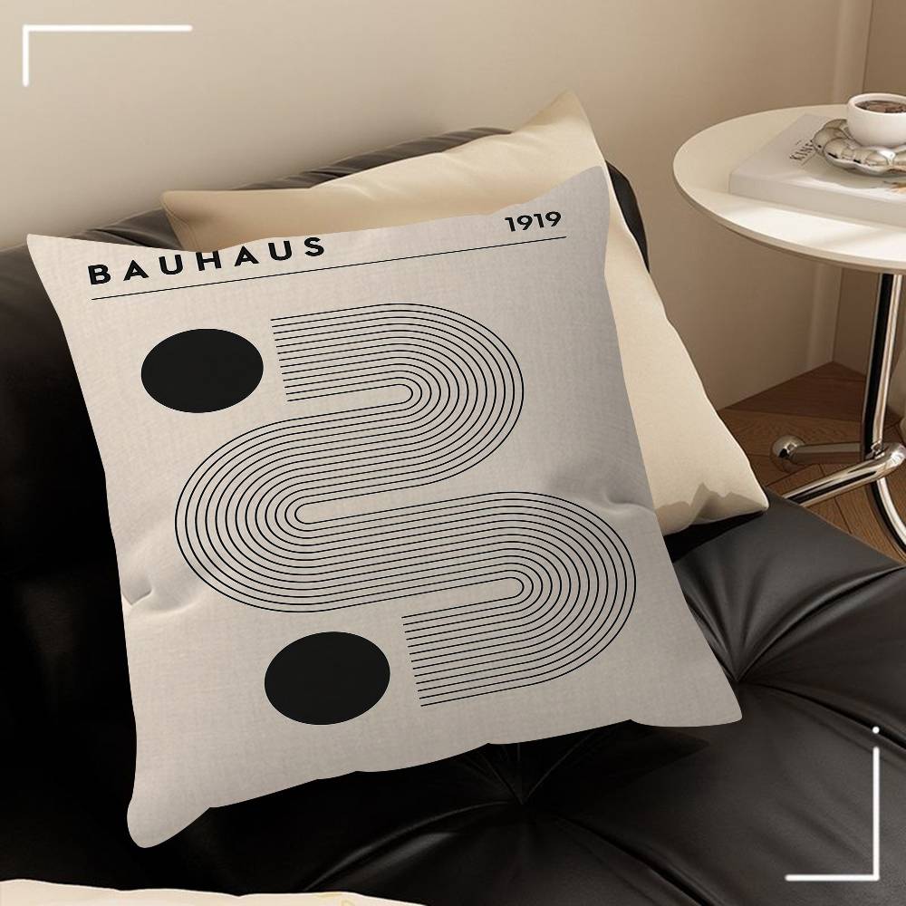 Stile Bauhaus Astratto Geometrico Immagine Nero Beige Linea Cuscino Copricuscino Federa Soggiorno Divano Arredamento Casa Personalizzato