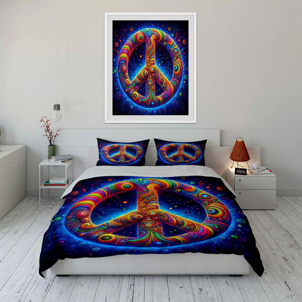 Colorful Peace Design Set Soft Comfortable Duvet Cover Bedding Set Included 1*Duvet Cover & 2*Pillowcases, Gift