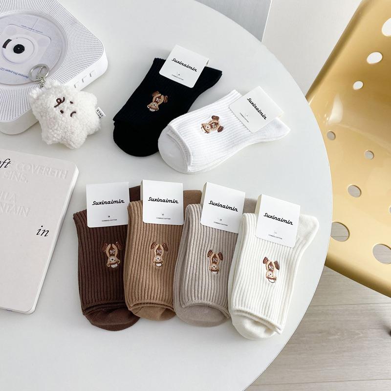 5 Pairs of Female Spring and Autumn New Cotton Cute Bear Tube Socks