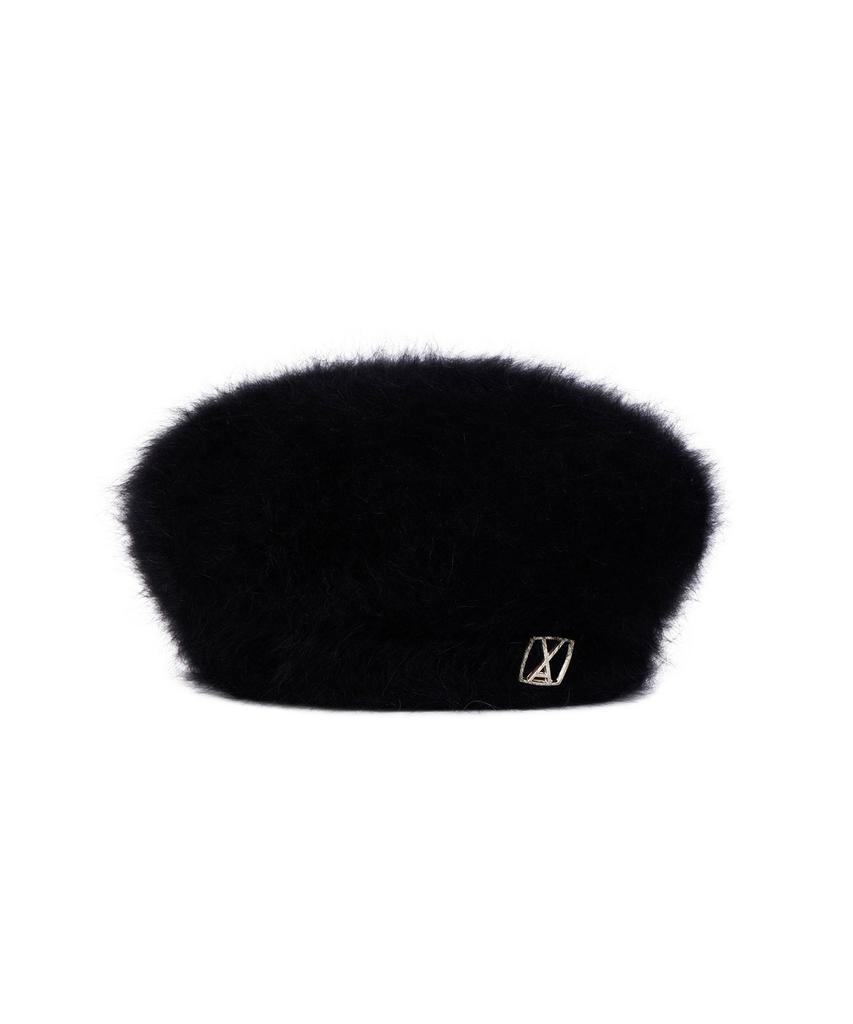 Bajal Va Square Studded Angora Beret Black