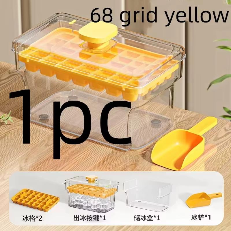 34/68-Fack Dubbellagers Pressform för Isbitar med Förvaringslåda – Snabbfrysande Ismaskin Köksredskap i Grön och Gul
