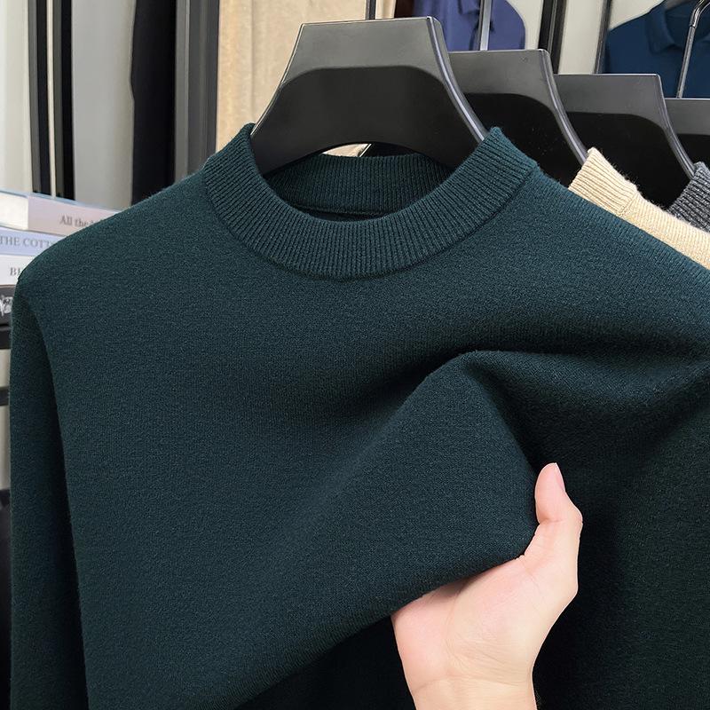 Men's Thickened Knit Sweater - Anti-Pilling Solid Color Half-High Collar Pullover for Autumn and Winter