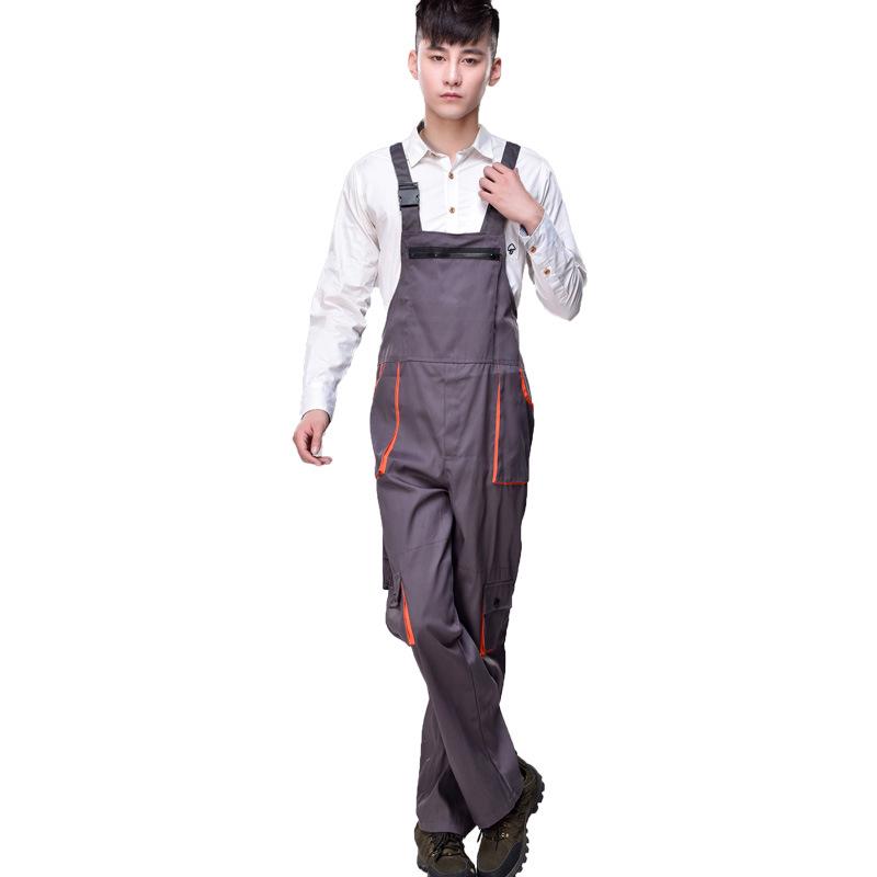 Korean-Style Gray Multi-Pocket Workwear Jumpsuit for Auto Repair and Labor Protection