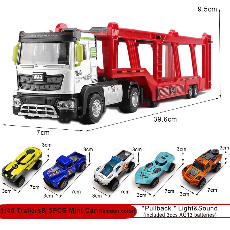1:40 Double-decker Transport Vehicle Boys Diecast City Carrier Car Light Sound Truck Construction Collection Toys For Children