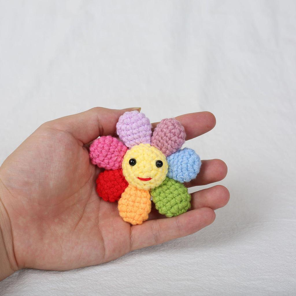 Rainbow Smiley Sunflower Seven-Petal Wool Keychain