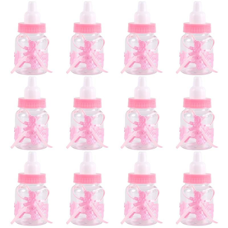6/12pcs Plastic Feeder Bottle Blue Pink Baby Bottle Candy Box Christening Gender Reveal Baby Shower Birthday Party Gifts favors