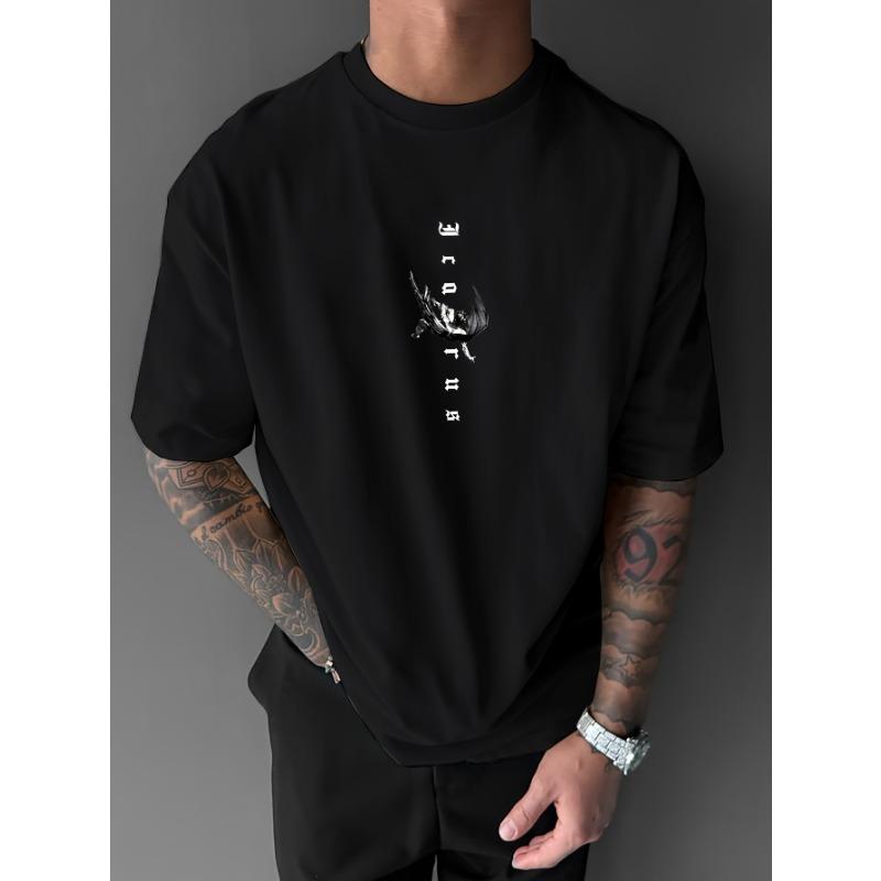Męska luźna koszulka z grafiką Icarus Fall, oddychający T-shirt z okrągłym dekoltem i artystycznym wzorem skrzydła - Idealna na letnie, codzienne noszenie