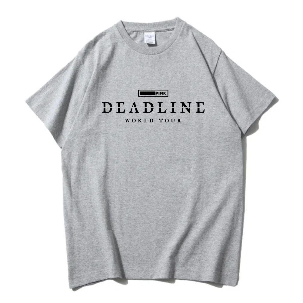 Korean Band Fashion Print Cotton T Shirt BLACK and PINK WORLD TOUR DEADLINE T-shirt Summer Short Sleeve  Unisex Streetwear