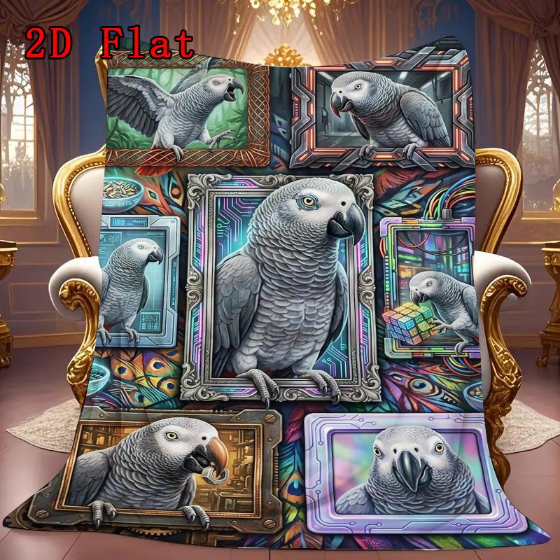 Parrot Frames Puzzle 2D Flat Pattern Flannel Blanket, High Quality All Seasons, Home Decor, Warmth and Comfort, Perfect for Christmas Gifts.