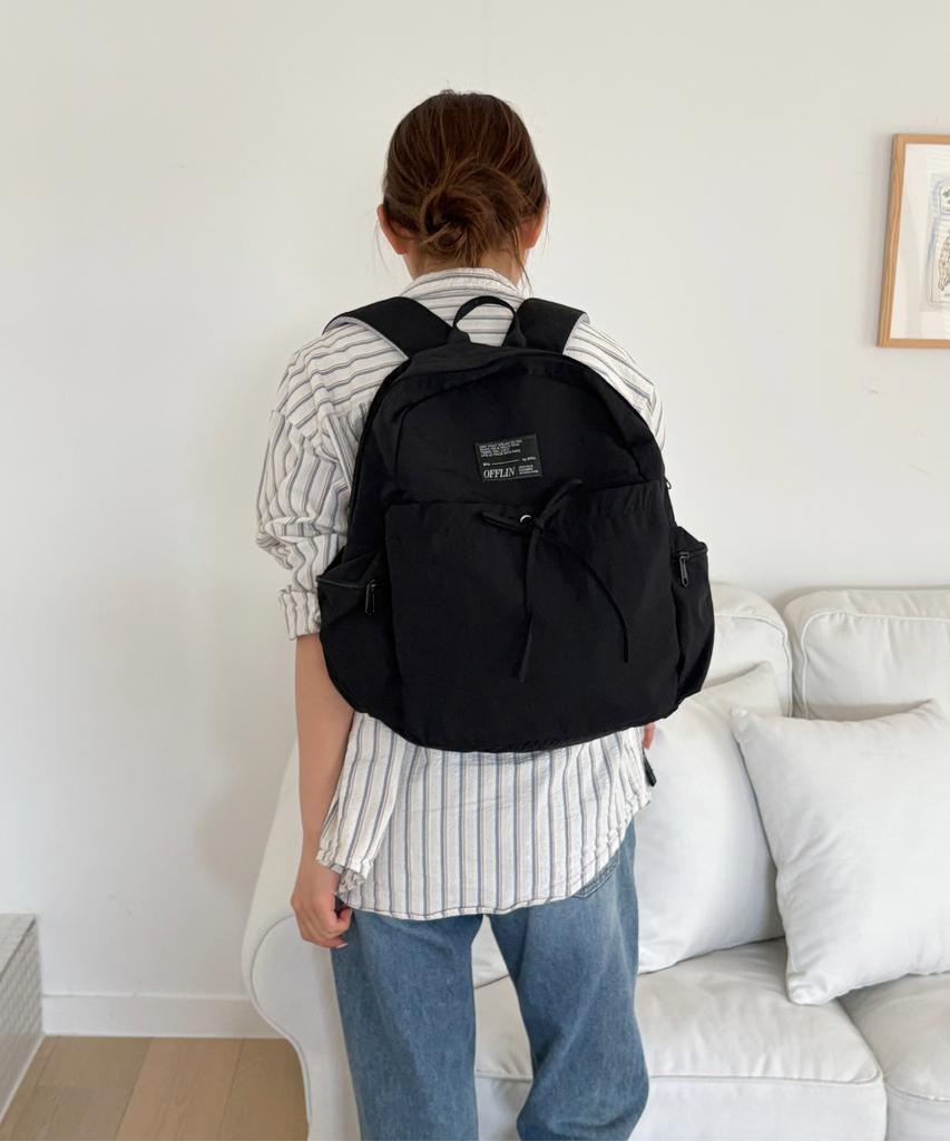 Offlin Ribbon String Backpack Black