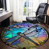 1PC Dragonfly StainedGlass Office Round Area Rug,  Mat Suitable ForOffice, Under Office Chairs Bedroom Living Room Home Decor, Room Deco