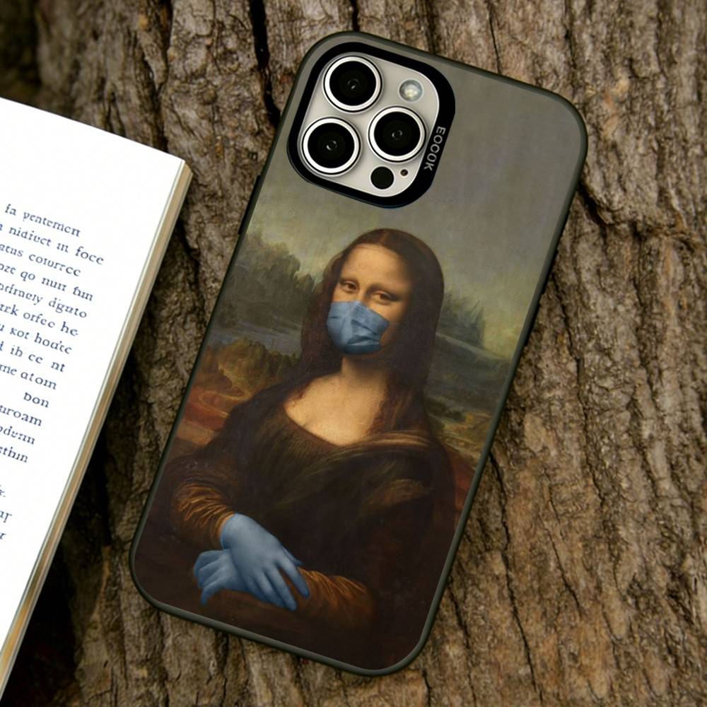 Humorous M-Mona L-Lisa Art Phone Case For iPhone 17,16,15,14,13,12,11 Plus,Pro Max,XS,Colored Silver Plated Inside Cover