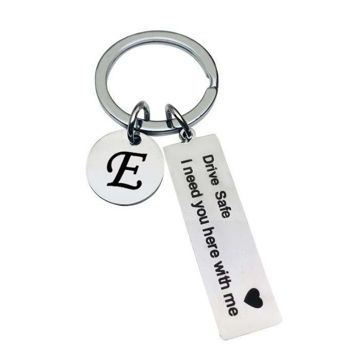 Custom Drive Safe Keychain A-Z 26 Initials Chain Men Women Engraved Stainless Steel Keychain Birthday Father's Day Keyring Gift