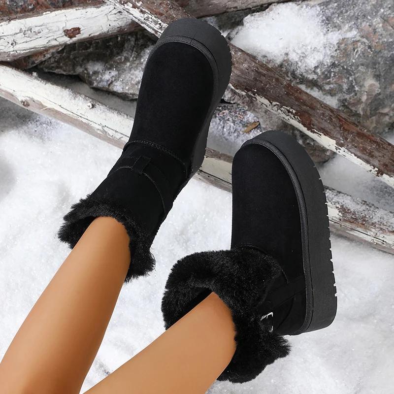Warm Thicken Plush Chunky Platform Snow Boots Women  New Thick Bottom Winter Ankle Boots Woman Non Slip Cotton Padded Shoes