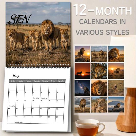 Thick Paper Wall Hanging 2027 African Lion Calendar, 12-Month Wildlife Photography Planner with Durable Metal Coil Binding Binding, for Home