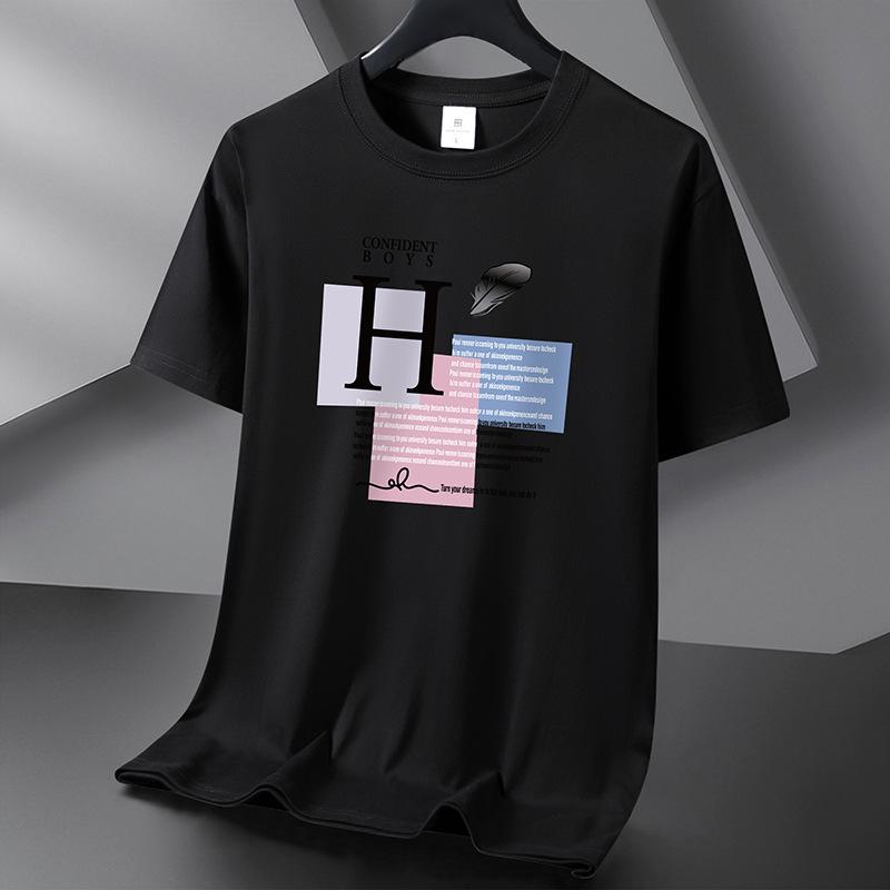 Feather 10 Colors Pure Cotton Pánské tričko s kulatým výstřihem Krátký rukáv Volný Pánské tričko Velká velikost S-6XL