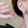 Sweet pink diamond love square earrings small fresh personality stud earrings Internet celebrity fashion earrings